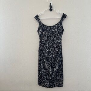 Maggy London Black White Abstract Swirl Print Sleeveless Sheath Dress 8
